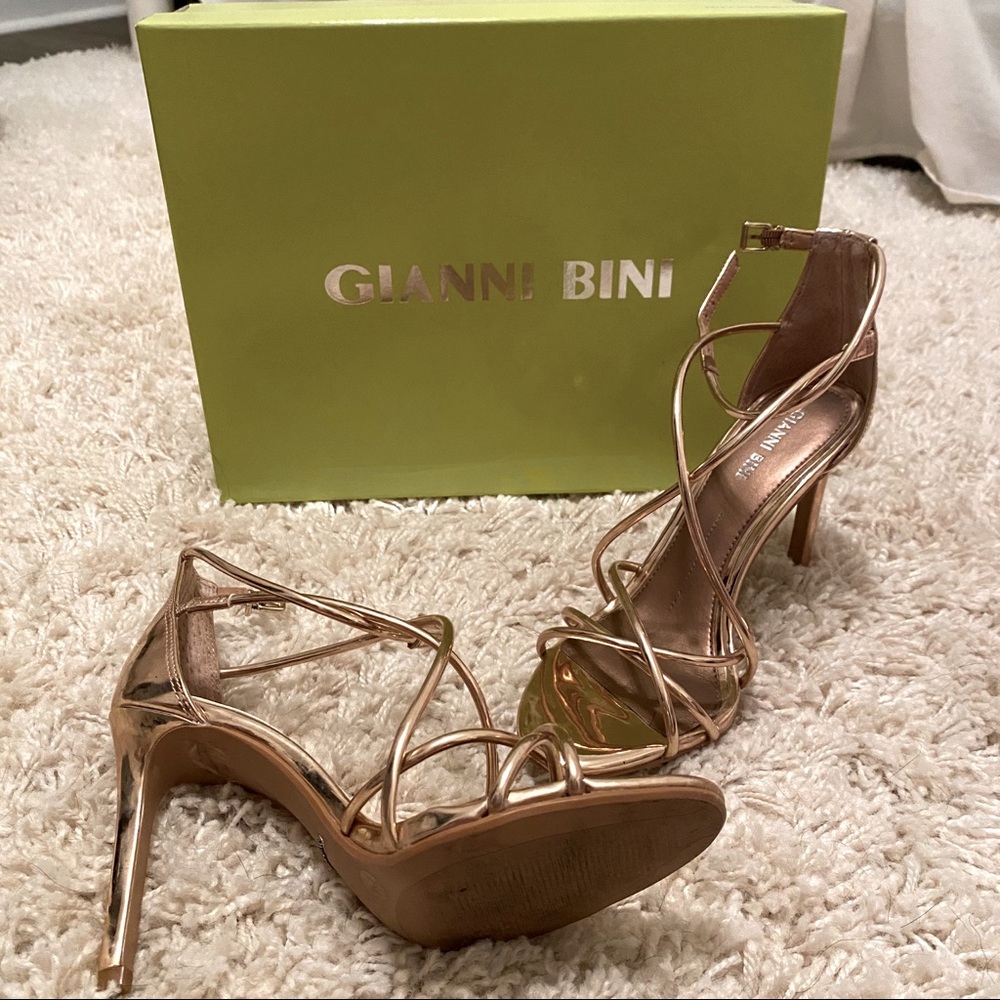 Rose Gold/Gold Gianni Bini Ankle Strap Stilettos - Size 8
